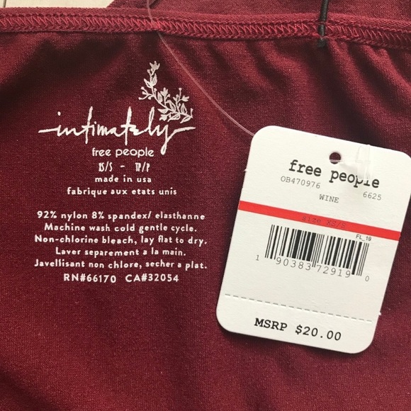 FREE PEOPLE Skinny Strap Brami Crop Top WINE NWT - Picture 3 of 7